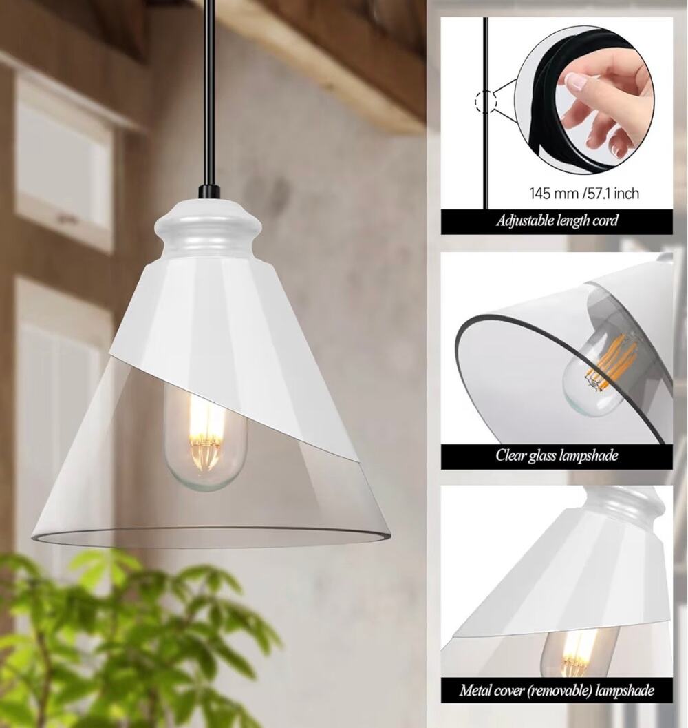 URSOLA 2-Pack White Glass Pendant Lights Kitchen Island Hardwired E26 Modern